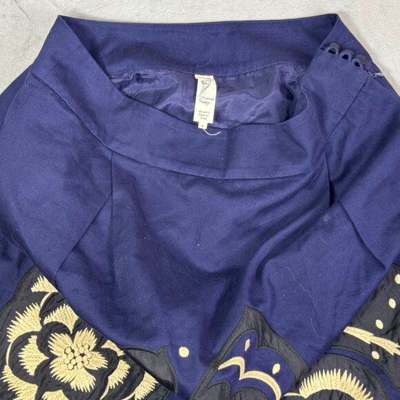 Anthropologie Floreat Sufi Navy Blue Cotton Floral Embroidered Skirt - Picture 4 of 9